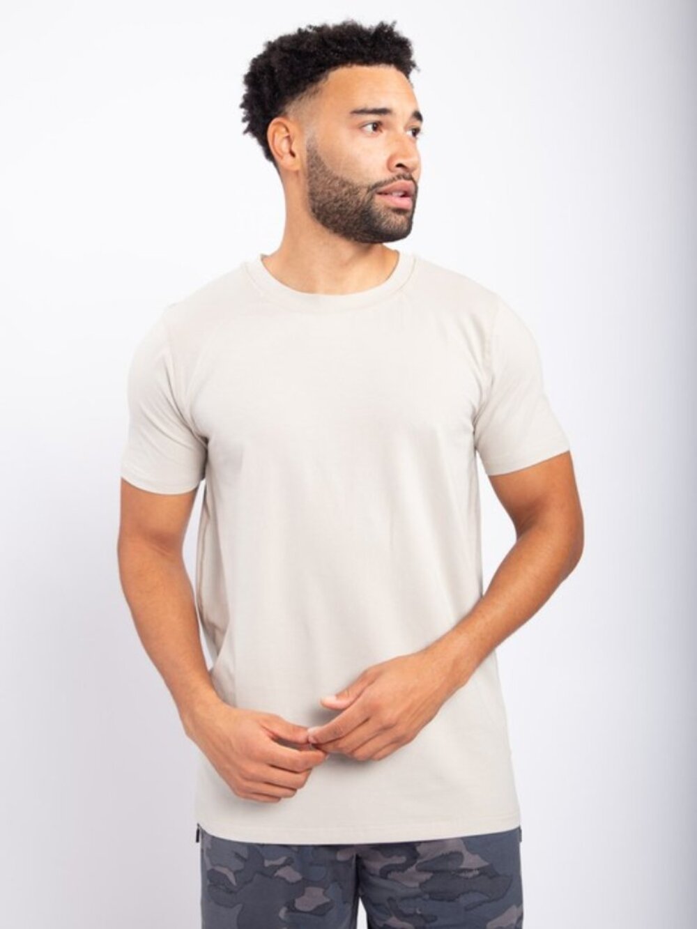 NEW Mens Raglan Tee Crewneck T-Shirt Neutral Bone Color Active Tee Athletic Fit